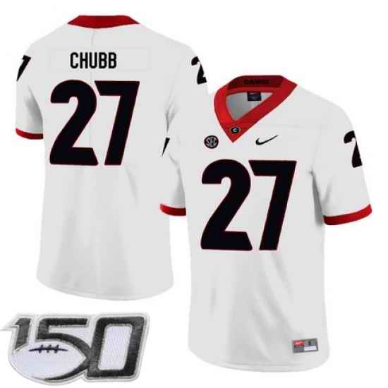 Georgia Bulldogs 27 Nick Chubb White Nike College Football stitched 150th Anniversary Patch jersey